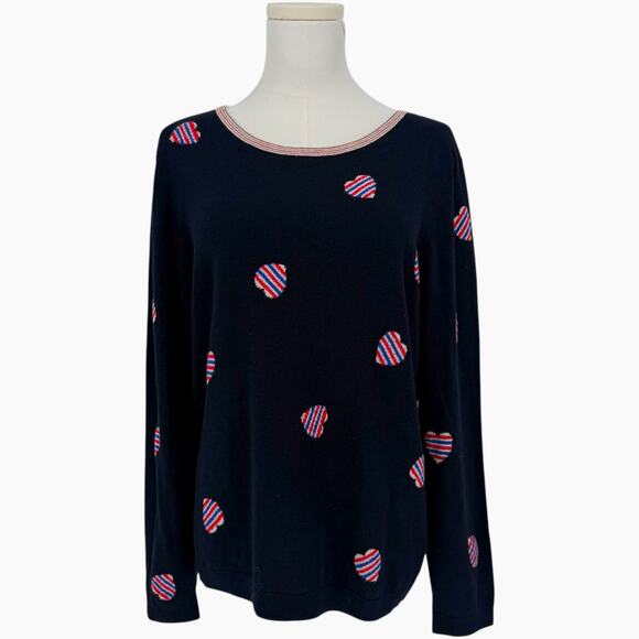 Talbots Patriotic Heart Embroidered Sweater Large Petite Lightweight Preppy - Picture 1 of 5